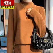恒源祥高級洋氣半高領(lǐng)100純羊.絨衫女寬松加厚毛衣秋冬內(nèi)搭羊.毛打底衫 焦糖色 M