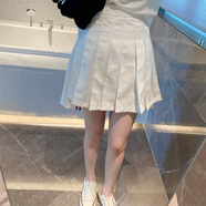 湯姆 布朗2025秋高腰百褶裙前短后長四杠短裙顯瘦A字裙半身裙有內(nèi)襯 白色【前短后長】 S 里面有內(nèi)襯