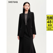 ZOCI紫淑女裝商場同款純色西裝外套女2025春新款簡約百搭西服 黑色上衣 S