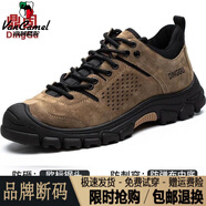 西域駱駝（VANCAMEL）冬天保暖勞保鞋男真皮防燙電焊鞋防砸防刺穿加絨保暖工地防滑棉鞋 U47-F76-四季單款-淺棕(鋼包頭+  42
