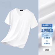 南極人EPTWOVES）冰絲莫代爾棉短袖T恤男v領(lǐng)夏季薄款速干純色半袖上衣 白色 【短V】 4XL 【165-185斤】