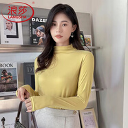 浪莎打底衫女士秋季新款半高領(lǐng)純色百搭長袖中領(lǐng)上衣內(nèi)搭針織衫 姜黃色(均碼80斤-130斤) 均碼