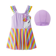 愛(ài)法貝（Alphab）女童可愛(ài)泳衣套裝中大童公主裙女孩連身游泳裝 紫色 110 cm