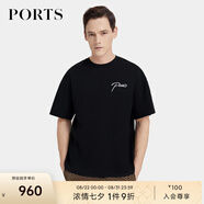 PORTS寶姿男裝夏季時(shí)尚休閑刺繡短袖圓領(lǐng)T恤 黑色 S