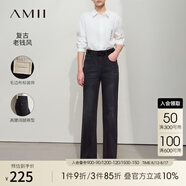 AMII2025冬新款休閑風(fēng)復古洗水高腰闊腿褲牛仔褲長(cháng)褲女黑色褲子 黑色 S