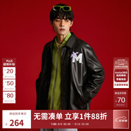 MLMR MY LIFE MY RULES秋季潮流時尚寬松PU皮鳶尾花印花男士夾克外套M233P3001 黑色 S 170
