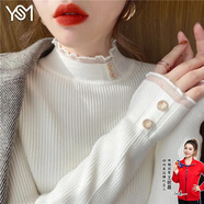 翊尚美毛衣女冬新款春秋季半高領(lǐng)針織衫女士打底衫修身顯瘦蕾絲內(nèi)搭上衣 白色【春季薄款】 M 【90-115斤】