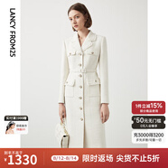 朗姿棉質(zhì)復古小香風(fēng)高級感顯瘦裙子冬季新款法式通勤連衣裙 白色2 L