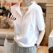 LOVER RUCCI連帽短袖t恤女士裝夏季2025年新款白色純棉寬松顯瘦洋氣小衫上衣 白色 《高級(jí)感時(shí)髦內(nèi)搭上衣打底 XL (125-135斤)