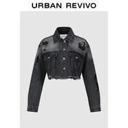 UR2025秋季新款女潮流水洗破洞毛邊超短款牛仔外套UYV850140