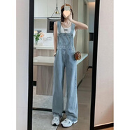 靠森（Kaooseen）牛仔背帶褲女秋冬2025新款韓版寬松直筒闊腿褲廣州十三行 468淺藍 S