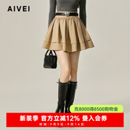 AIVEI欣賀艾薇2024秋季短裙復古少女工裝高腰A字蓬蓬短裙C753703A 卡其色 M
