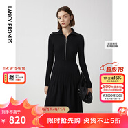 朗姿法式翻領(lǐng)顯瘦高級(jí)感針織連衣裙ol風(fēng)氣質(zhì)小黑裙春季新款 夜幕黑色 XL