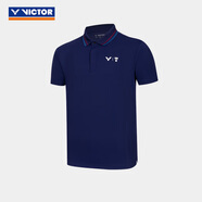 威克多（VICTOR）羽球俱樂(lè )部系列 羽毛球服 透氣有彈力男女款針織運動(dòng)短袖短褲短裙 POLO衫S-5504VBC/B信標藍 L