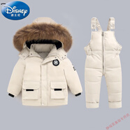 迪士尼（Disney）寶寶羽絨服特厚套裝2025新品冬裝兒童保暖滑雪服男女童韓版兩件套 2310白色 大貉子毛 90 cm