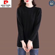 皮爾卡丹（pierre cardin）2025秋冬中長(zhǎng)款毛衣女寬松韓版顯瘦潮款上衣修身潮圓領(lǐng)打底針織衫 黑色 XL 版建議120-135斤