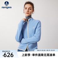 Navigare意大利小帆船羊毛衫女士秋冬季半高領(lǐng)彈力休閑毛衣通勤針織開(kāi)衫女 邦迪藍/白 M