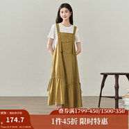 茵曼（INMAN）【商場(chǎng)同款】牛仔背帶裙2025夏季女裝新品萊賽爾棉綁帶連衣裙 深軍綠-W18326368H1 M