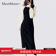 MeetMetro瑪依爾2025秋季新撞色拼接不規則開(kāi)叉修身包臀連衣裙女 黑色【現貨閃電發(fā)】 M