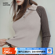 馬登復(fù)古灰棕拼接翻領(lǐng)針織衫女秋半開襟插肩袖撞色套頭毛衣內(nèi)搭打底衫 淺灰色 馬登工裝 XL