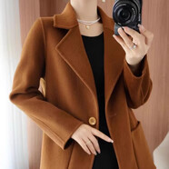 鹿王（KING DEER）鄂爾多斯市產(chǎn)羊絨大衣女秋冬新款雙面絨中長(cháng)款小個(gè)子羊毛加厚外套 焦糖色  S 建議80-100斤