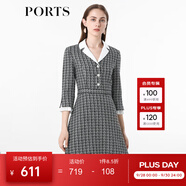 PORTS寶姿女裝 秋冬新品收腰氣質(zhì)連衣裙ALL9D016JFE033 黑色格子 L (8)