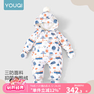 優(yōu)奇嬰兒羽絨服連體衣男女寶寶保暖外出哈衣冬季新生幼兒衣服抱衣爬服 藍(lán)色氣球【羽絨服+手套+腳套】 100cm