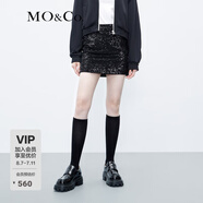 MO&Co.半身裙重工珠片疊繡派對風(fēng)高腰包臀迷你短裙內(nèi)襯短褲摩安珂 黑色-第2批 S 160