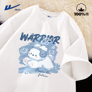 回力純棉短袖男女夏季寬松休閑半截袖青少年多巴胺穿搭男士t恤上衣服 白色(h云朵小狗) 2XL (建議160斤-180斤左右)