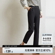 尚都比拉設(shè)計(jì)感不對(duì)稱腰袢休閑褲女小個(gè)子百搭顯瘦九分褲子 黑色 L 