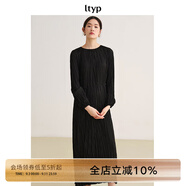 旅途原品ltyp 綠野仙蹤手工捏褶連衣裙 優(yōu)雅時(shí)尚燈籠袖長(zhǎng)裙女秋 靜謐黑 M
