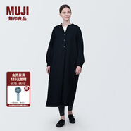 無(wú)印良品（MUJI）女式 木棉混雙層紗織長(cháng)袖連衣裙長(cháng)裙裙子襯衫裙 BC2IOC4S 黑色 S 155/80A