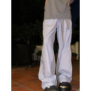 小紅書(shū)同款Pumpkin韓國小眾百搭顯瘦拼接褲設計感條紋松緊自然腰 拼接褲加腰帶 S