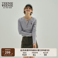 Teenie Weenie小熊秋季黑色棉質(zhì)打底衫polo領(lǐng)長袖T恤白色外穿上衣 B-中灰色 L