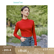茵曼（INMAN）半高領(lǐng)打底衫春秋女裝修身套頭針織毛衣 大紅色 S