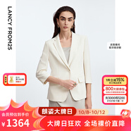 朗姿三醋酸Basic衣櫥白色女士小西裝外套夏新款西服明星同款 米白色3 S