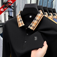 BURB巴寶莉春秋牌長(zhǎng)袖t恤男士棉翻領(lǐng)高端休閑透氣POLO衫 黑色 M 165【建議100-120斤】