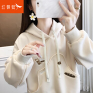 紅蜻蜓衛衣女長(cháng)袖t恤2025年秋冬季新款女裝連帽加絨加厚女士上衣女外套 奶咖色(常規) M （推薦100-109斤）
