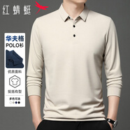 紅蜻蜓（RED DRAGONFLY）長袖T恤男商務休閑時尚簡約舒適百搭套頭POLO衫打底衫上衣米色2XL