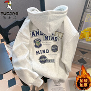 啄木鳥(niǎo)美式復古白灰色連帽衛衣男秋裝冬季潮牌寬松上衣服男女情侶外套 白灰色 （加絨款） XL 建議體重（110-135斤）