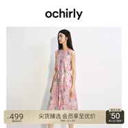 歐時力OCHIRLY 醋酸天絲印花無袖連衣裙A字輕薄透氣2025夏季新品 淺粉 M