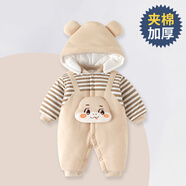 迪迪熊日記（DIDIXIONGRIJI）新生兒衣服冬季夾棉加厚嬰兒衣服0-3月寶寶厚款棉服外出抱衣冬裝 夾棉 咖色條紋蛇 66cm 適合9-11斤內(nèi)身高56-62cm