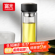 富光 男女士雙層玻璃杯 水杯 支持團購定制 304杯子泡茶杯400ML黑