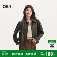 森馬外套女翻領寬松酷颯風春秋復古質(zhì)感PU仿皮夾克109524108004
