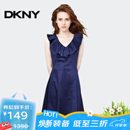 唐可娜兒（DKNY）【京東奧萊】新款夏季女裝時(shí)尚氣質(zhì)荷葉邊V領(lǐng)無(wú)袖收腰顯瘦連衣裙D DD1BG352-480 S