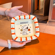 史努比（SNOOPY）條紋2025年新款陶瓷碗筷餐具飯碗碟子菜盤(pán)二人食套裝禮盒裝 史努比8英寸方形盤(pán)-橙色