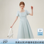 范思藍恩法式方領(lǐng)連衣裙女2024夏季新款氣質(zhì)收腰褶皺設(shè)計感12999 晴空藍 M