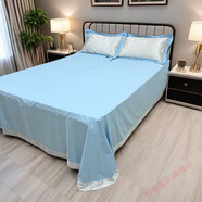 娜愛(ài)詩(shī)雙人床單2.3x2.5純棉歐式輕奢單件圓角花邊大枕套三件套色湖蘭(床 天藍(四季) (床單+枕套1對) 250cm*270cm