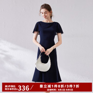 經(jīng)典故事（JANE STORY）法式魚(yú)尾連衣裙女夏2025新款氣質(zhì)別致設計感藍色雪紡裙收腰小個(gè)子 M05深藍色 M