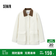 森馬外套女中長(cháng)款寬松翻領(lǐng)刺繡春秋復古燈芯絨夾克109524108005